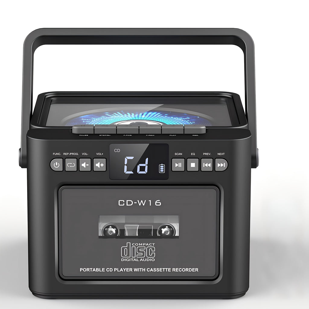 [Rechargeable CD Player] Boombox Cassette CD Player With 5000mAh Battery,5W Dual Stereo Speakers,Rechargeable CD Player With FM Radio,Tape Recording,3.5mm Earphone Jack,AUX/SD Card/USB For Home