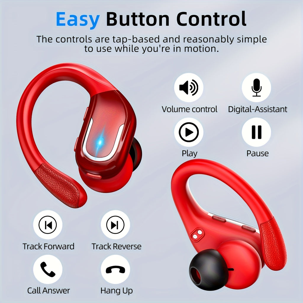 LIFEBEE Wireless Earbuds with Dual-LED Display, ENC Noise Cancelling & Pure Bass Sound - Over-Ear Headphones with Earhooks, Built-in Mic, Compatible for Running/Sports, Wireless Earphones