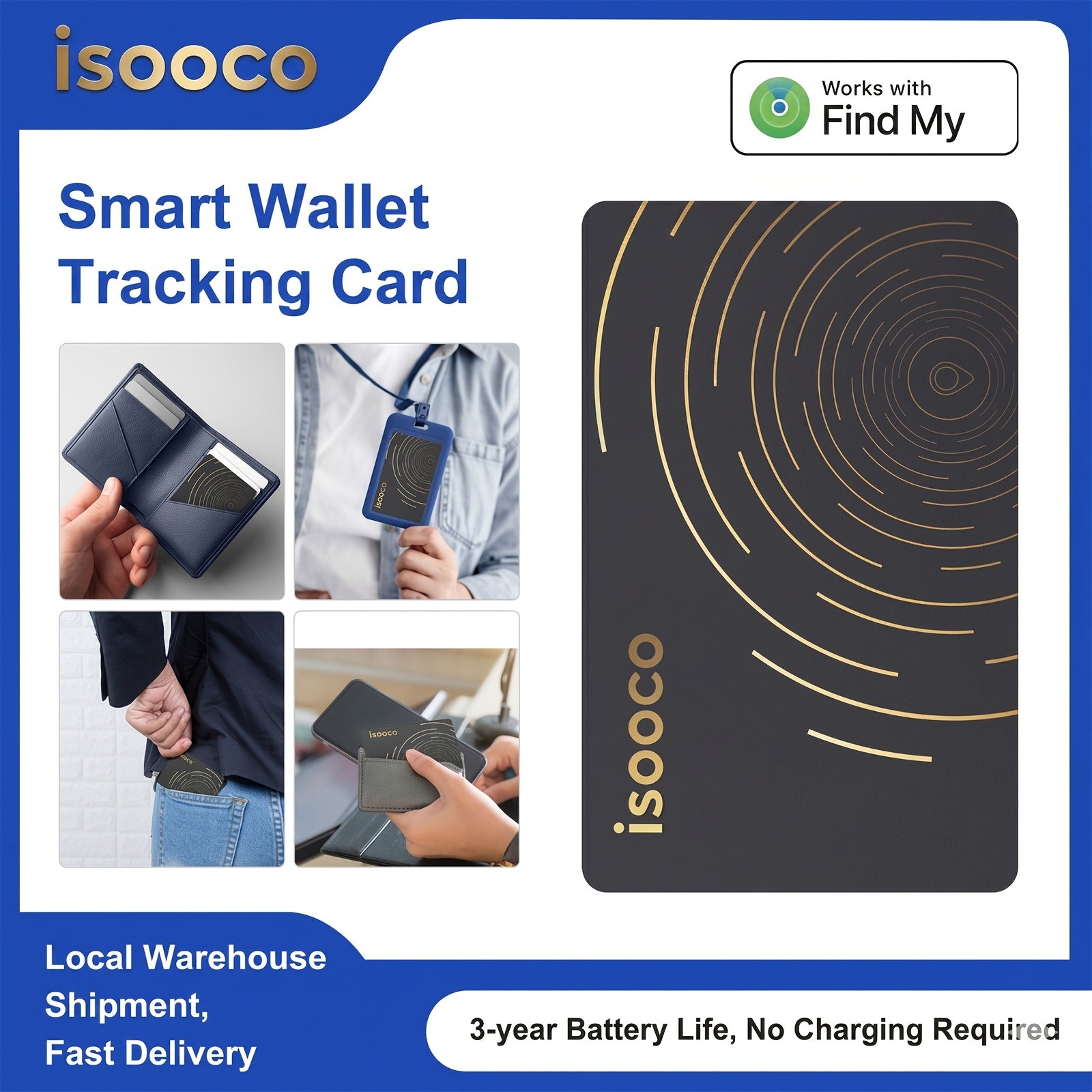 1pc/2pcs ISOOCO Ultra-thin Smart Wallet Tracking Card Item Tracker (only Supports IOS, Not Android), Portable Global Locator,, School Bag, Work Badge, Suitcase, School Bag, Handbag Finder, Used with Find My, 3-year Battery Life