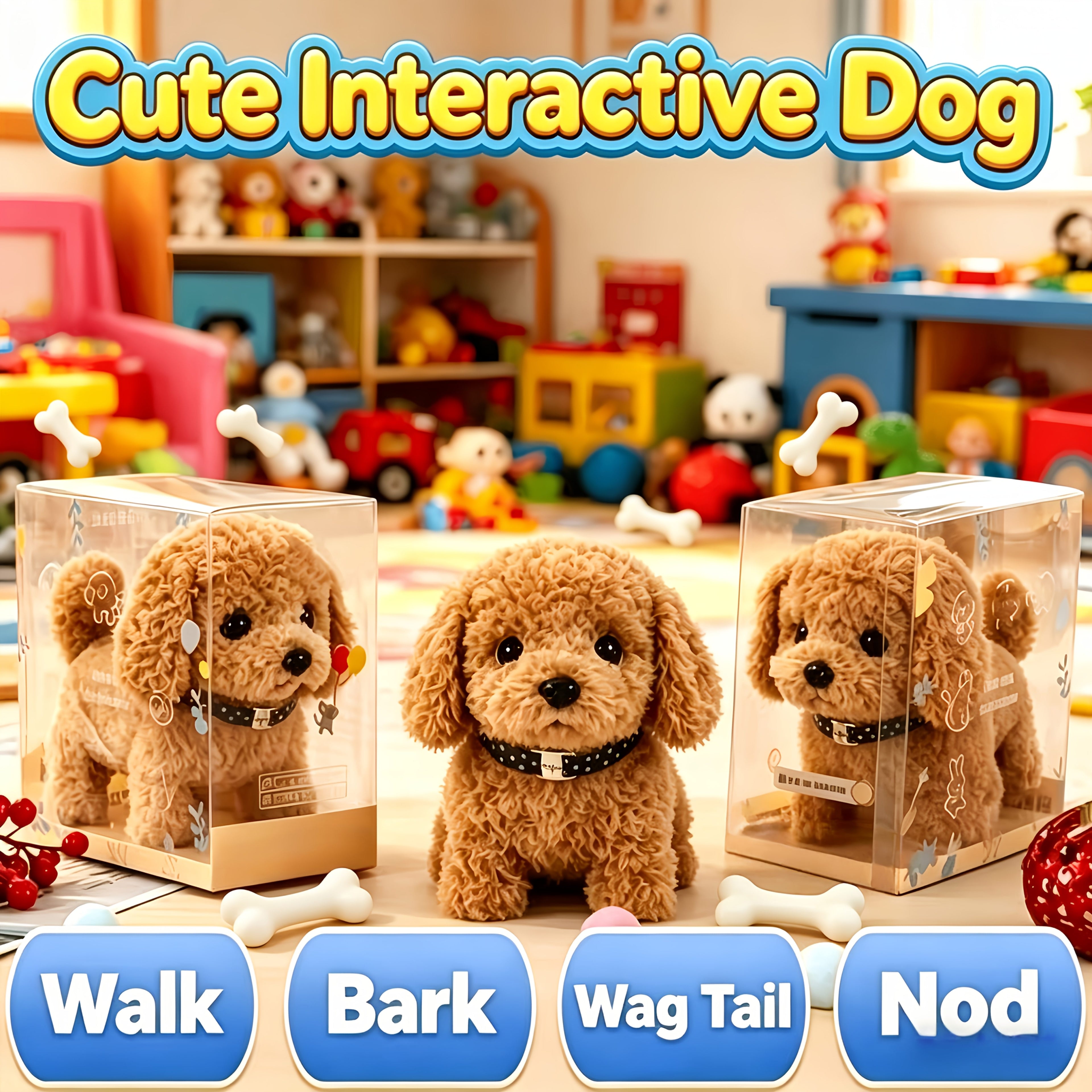 [Ideal Gift] 2026 Realistic Robot Dog - Interactive Walking, Barking, Expressive Eyes And Soft Plush, Button Controlled Home Office Companion Or Gift - Ideal Choice for Adults And Teenagers, Cute Animal Biomimetic Product, Soft Touch Hair, Random Color