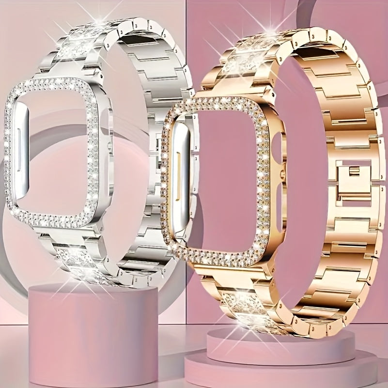 [Starry Sky Diamond Watch] Apple Watch Ultra/Ultra 2 Starry Sky Full Diamond+Double Row Diamond Fashionable Watch Case Strap+Case | Suitable For 38/40/41/42/44/45/49mm 1/2/3/4/5/6/7/8/10 SE