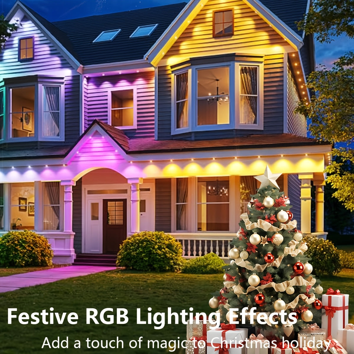 50ft/100ft/200ft/300ft/500ft Permanent Outdoor Light, Smart RGB Eave Light, with APP/remote Control, High Quality, Music Synchronization And Timing Function, for Partys, New Year, Christmas And All Holiday Decor