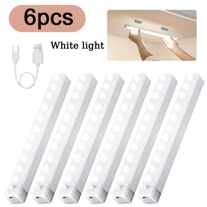 12/9/6pcs LED Motion Sensor Smart Cabinet Lights, USB Rechargeable, 3 Adjustable Modes, Wireless Night Light for Bedroom, Staircase, Kitchen, Intelligent Offices Piano Room & Dance Studio, Bedside Reading Lights, Lights for Cabinets