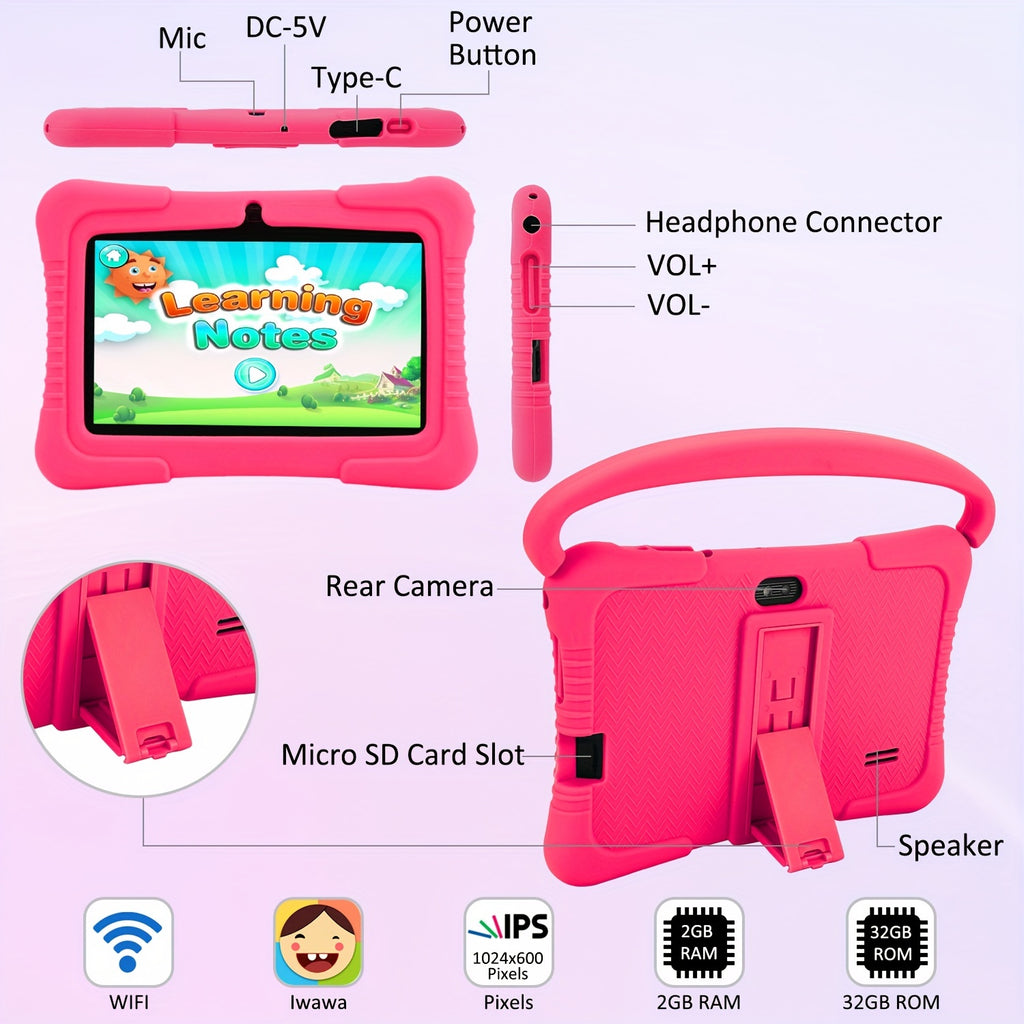 Veidoo, 7 Inch Kids Tablet, Security Eye Screen, Wifi, 2GB RAM 32GB ROM, Dual Camera, Educational Games, Parental Control APP, Android Tablet, Tablet with Drop-Proof Silicone Cover, Tablet, Pad, Tablet, Pad