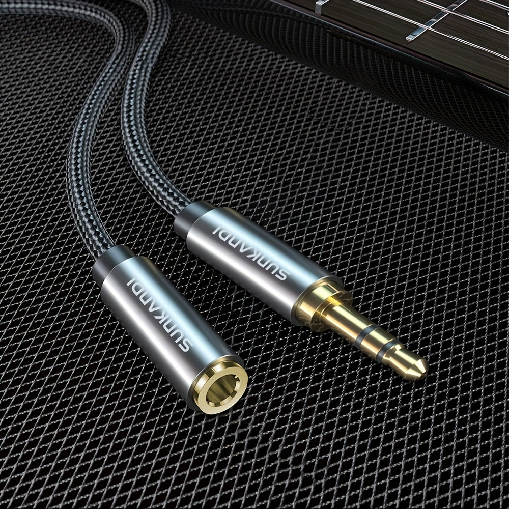 SUNKANDI 3.5Mm TRRS Headphone Extension Cable with Mic, Male to Female Stereo Audio Cable, Round Shape, Cat 5E, Floppy Connector, for Smartphones, Pcs, Tvs, Headphones, PS4, Car Audio, Speakers