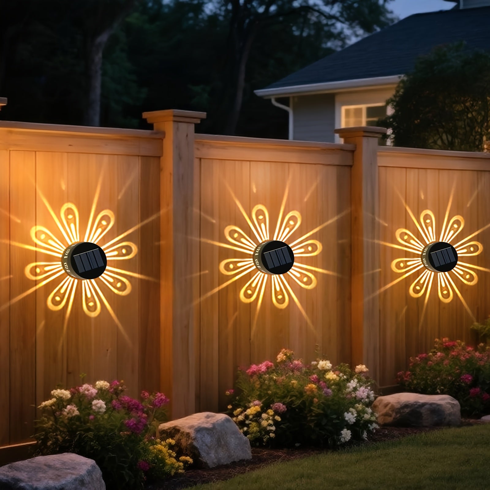 Outdoor Solar Wall Lights, Dusk to Dawn Fence And Porch Decorative Projection Lighting, Suitable for Path Walls, Stairs, Yard Terrace, Fence, Garden Decorative Lighting Solar Security Lights, Halloween, Christmas Wall Decor Gift