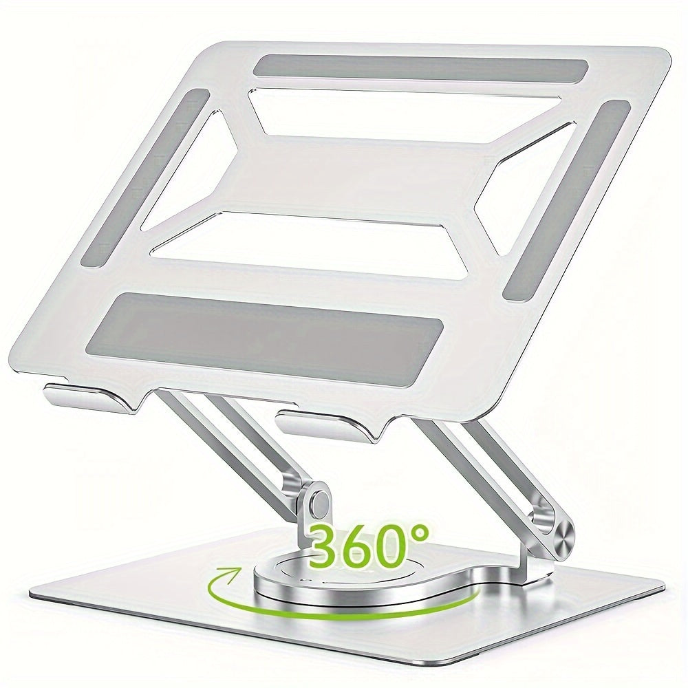 Sturdy Metal Adjustable Ergonomic Laptop Stand for Desk | 360° Rotating Base & Foldable Design, 360° Adjustable Angle, Compatible with MacBook Pro/Air & 17-inch Notebooks, Portable Workspace Enhancer | Durable Iron Construction