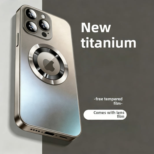 Mobile Phone Case, Skin-Sensitive Frosted Glass, Built-In Lens Film Anti-Drop Protective Case Ultra-Thin Magnetic, Suitable for Apple 17Promax Iphone15Promax 14Pro 16Pro 16Plus