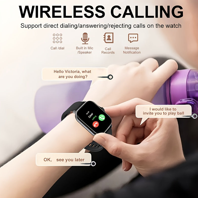New 1.83-inch Large Dial Full Touch Screen Men's And Women's Smartwatch, with Wireless Calling And Message Reminders, Is A Beautiful Gift for Family And Friends, USB Rechargeable, Weather Notification, Sports Tracker, Pedometer, Multiple Sports Modes