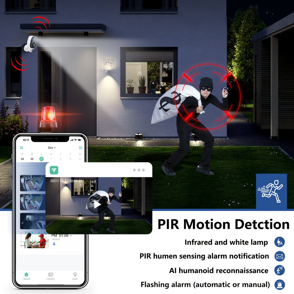 Solar Powered Outdoor Wireless Security Camera, 2K 3MP HD Video Resolution, Battery Powered CCTV Camera for Home Security,2.4GHz/5GHz Cloud/SD, No Monthly Fee, AI Motion Detection, Spotlight, Color Night Vision, 2-Way Audio