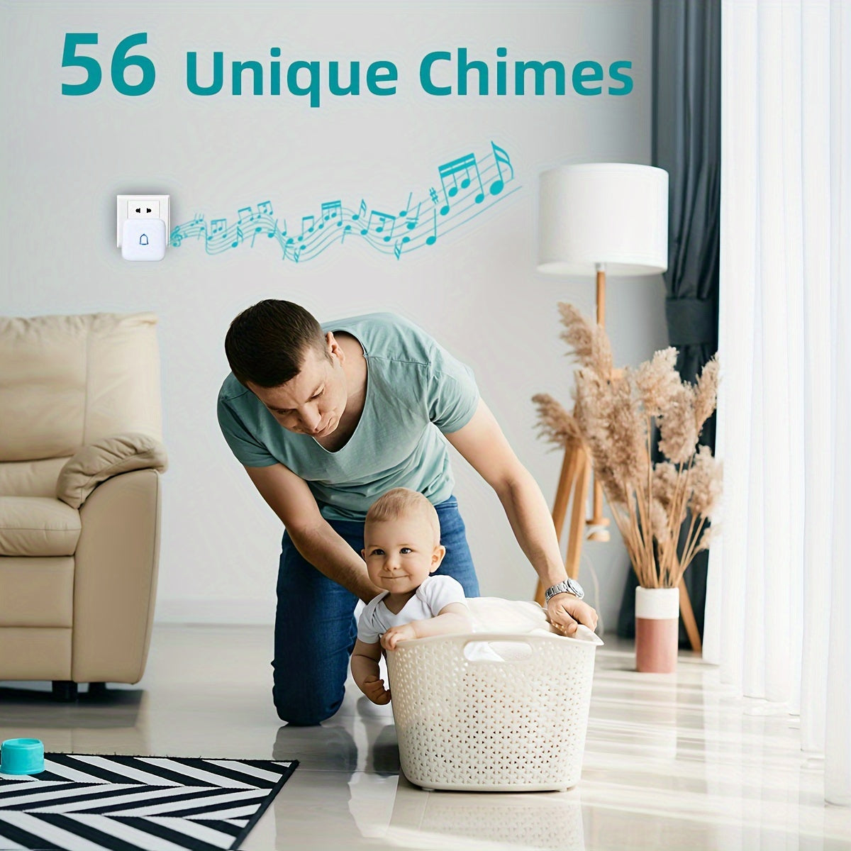 Wireless Doorbell 115dB with 56 Chimes Door Bell Ringer Wireless 1000ft Range Battery Doorbell Chime Kit 7 Levels Volume Mute Mode Doorbells for Home Kid Room Office 1 Button+2 Bell Chime