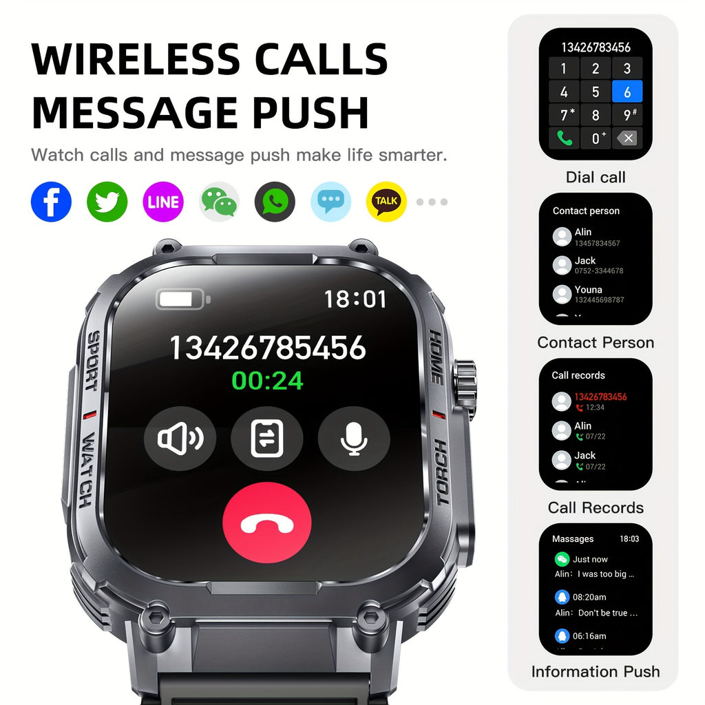 [Gifts for Camping] Smart Watch, Fitness Watch for Men - Activity Tracker with Sleep Monitor, Pedometer, Calories & 100+ Sport Modes - Outdoor Waterproof Rugged Smartwatch with Flashlight & Compass, Smart Watch for iPhone Compatible, Gifts for Camping Hik