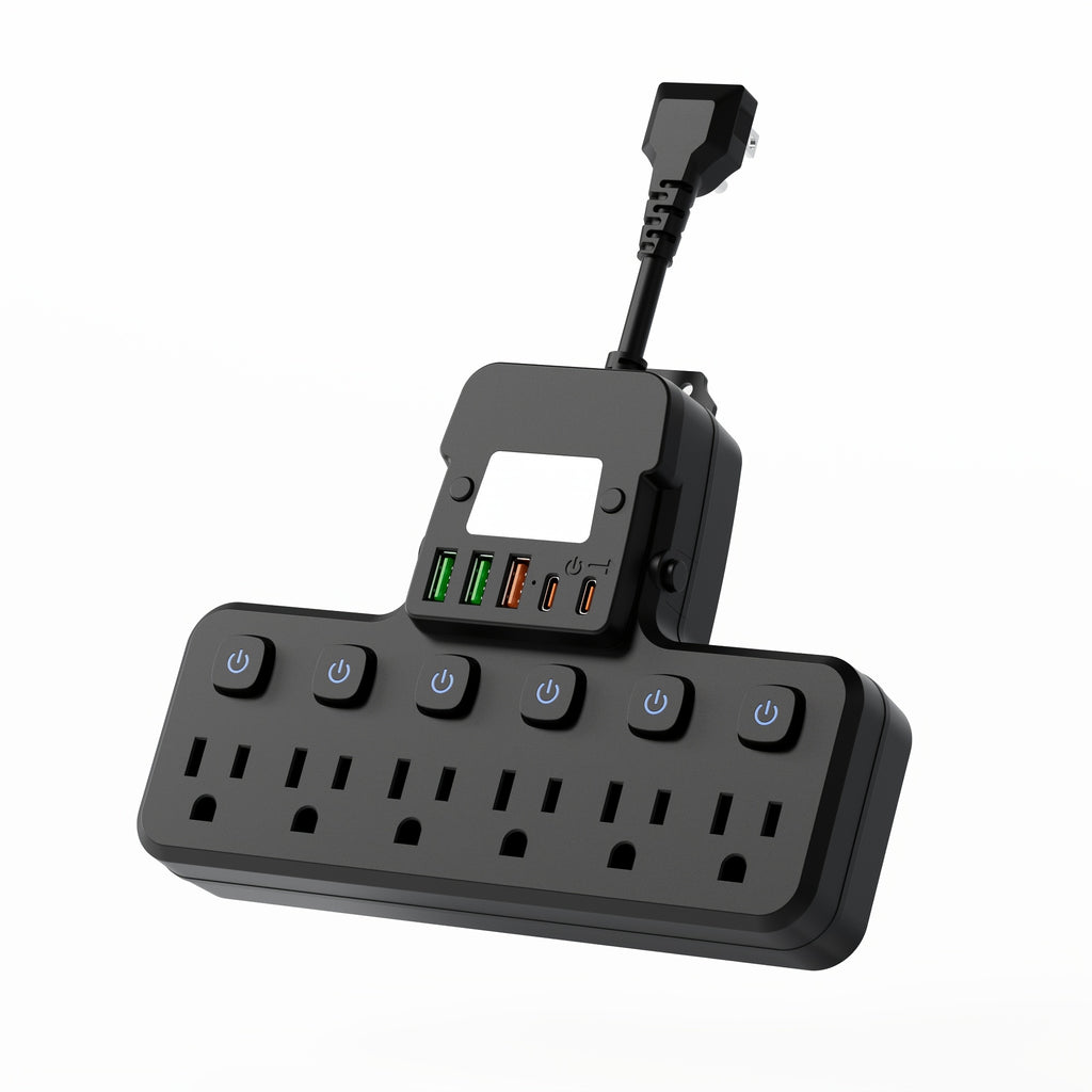 Multi-Functional Socket, USB Wall Charger, Surge Protector, 6-Outlet Power Strip with 5 USB Charging Ports (2 USB-C) And Night Light, Adapter for Home, Travel And Office Use