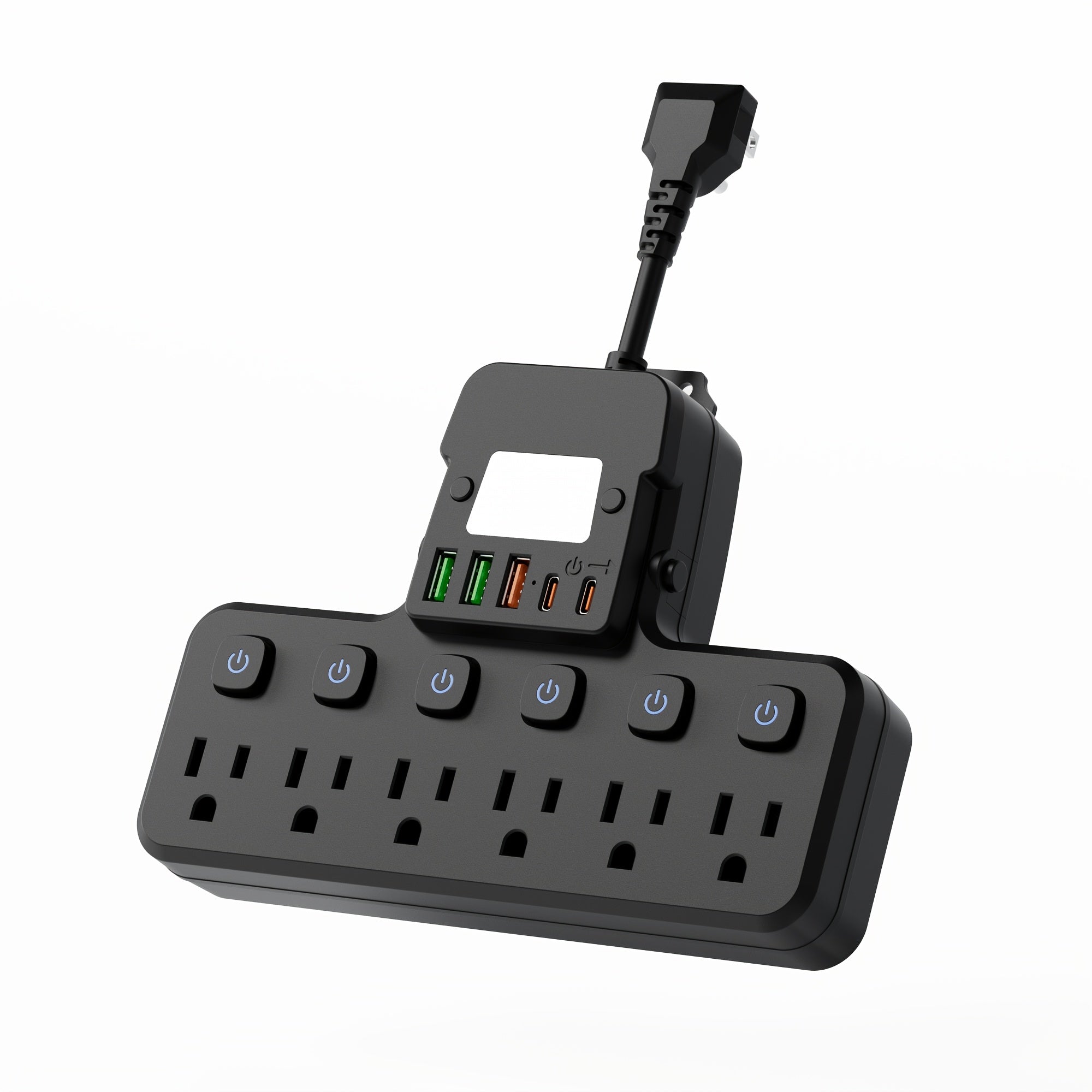 Multi-Functional Socket, USB Wall Charger, Surge Protector, 6-Outlet Power Strip with 5 USB Charging Ports (2 USB-C) And Night Light, Adapter for Home, Travel And Office Use