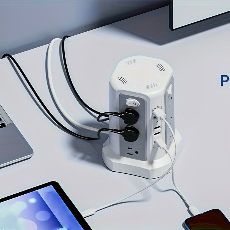Angled Flat Plug 12 AC Outlets Power Strip Tower with USB C Port(PD18W/PD20W), Surge Protector Power Tower with 5 USB Ports, Extension Cord Desktop Power Strip for Home Office DormRoom