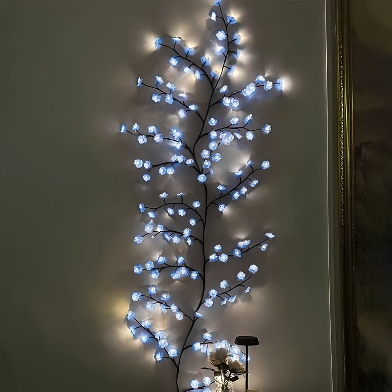 AMill 96-Light USB-Powered Cherry Blossom LED Fairy Lights - 5.9ft Faux Floral Garland with Dimmable Brightness, Warm & Cool Night Light, Plug & Play for Indoor Home Decor, Christmas, Bedroom, Kitchen, Party Decoration (No Batteries/Battery-Free
