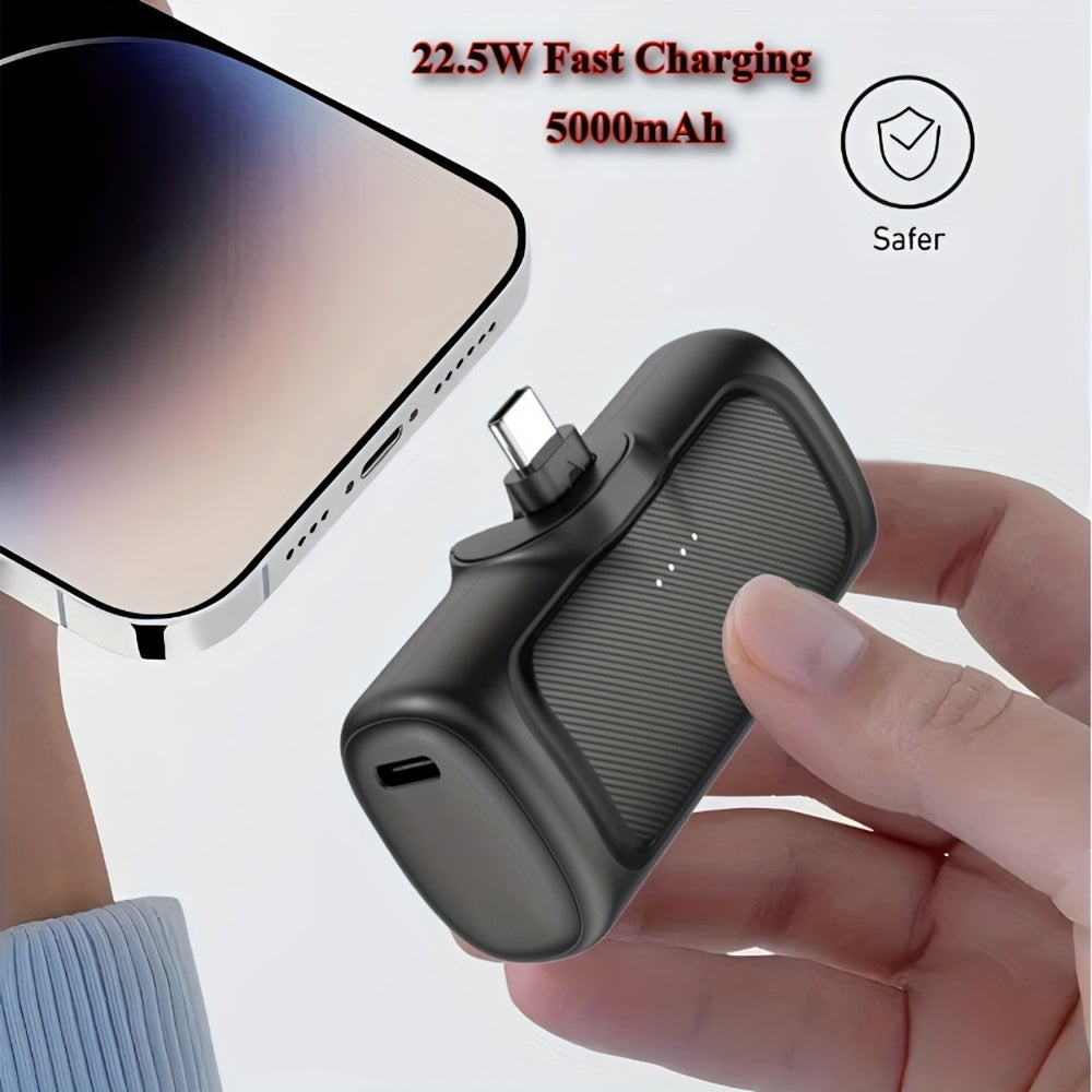 22.5W Fast Charging, 5000Mah Mini Portable Charger, USB-C Power Bank, Full Compatibility, USB Type-C, Dual-Mode Power Supply, Rechargeable Lithium Polymer Battery, Suitable for Iphone 16/ 15 Series And Android Devices, Emergency Charging
