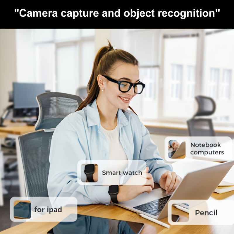 Smart Camera Glasses with 8MP Ultra-Wide Camera HD 1080P, Blue Light Blocking, AI Voice Control, 4H Playtime, Wi-Fi/Bluetooth 5.4 for HD Video & Immersive Audio