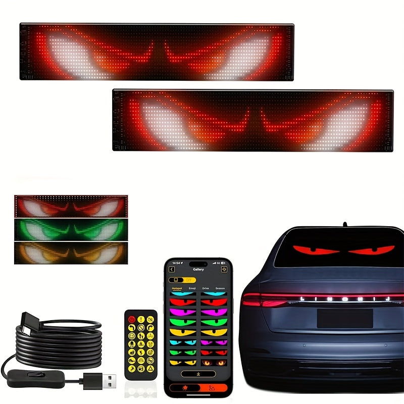 2pcs LED Devil'S Eye Headlights, Remote Control And APP Control, Animation/text Flexible LED Matrix Panel, USB 5V Programmable, Suitable For Car Decoration