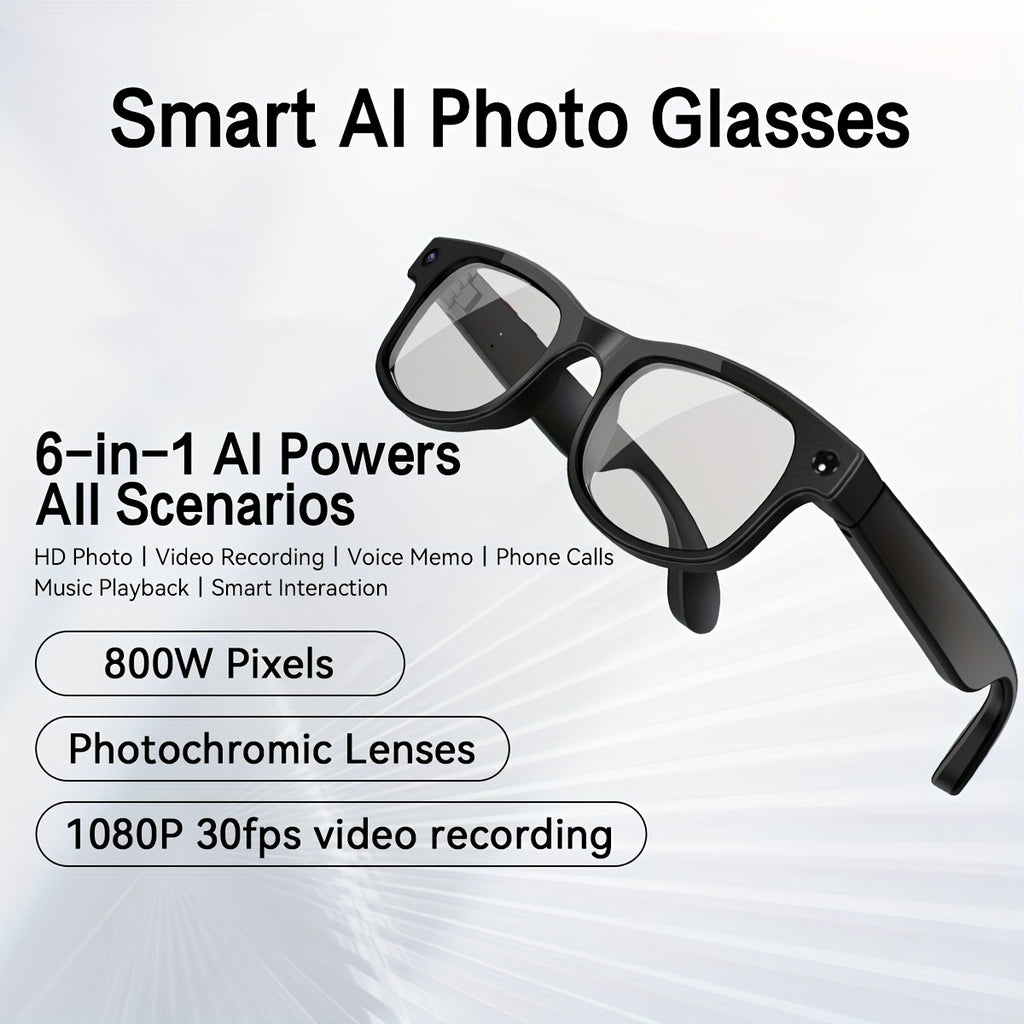 [1080P] KLZO's Latest 8-Megapixel Dual Camera Smart Glasses, Intelligent AI Glasses, Automatic Color Change, 1080P High-Definition Camera, 290mAh Long Battery Life, Dual Microphone High-Definition Calling, Air Conduction 360° 3 Surround Sound