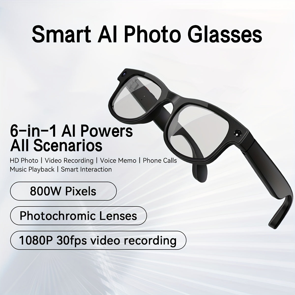 [1080P] KLZO's Latest 8-Megapixel Dual Camera Smart Glasses, Intelligent AI Glasses, Automatic Color Change, 1080P High-Definition Camera, 290mAh Long Battery Life, Dual Microphone High-Definition Calling, Air Conduction 360° 3 Surround Sound