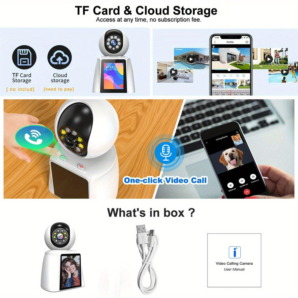 3 Inch Screen Pet Camera Smart Home Video Calling, Baby Kids Monitor Cameras WiFi for Home Security Indoor, Cat Dog Camara De Segurida Smartphone 2 Way Talk, 24/7 Recording, Motion Sensor Detection with Speaker