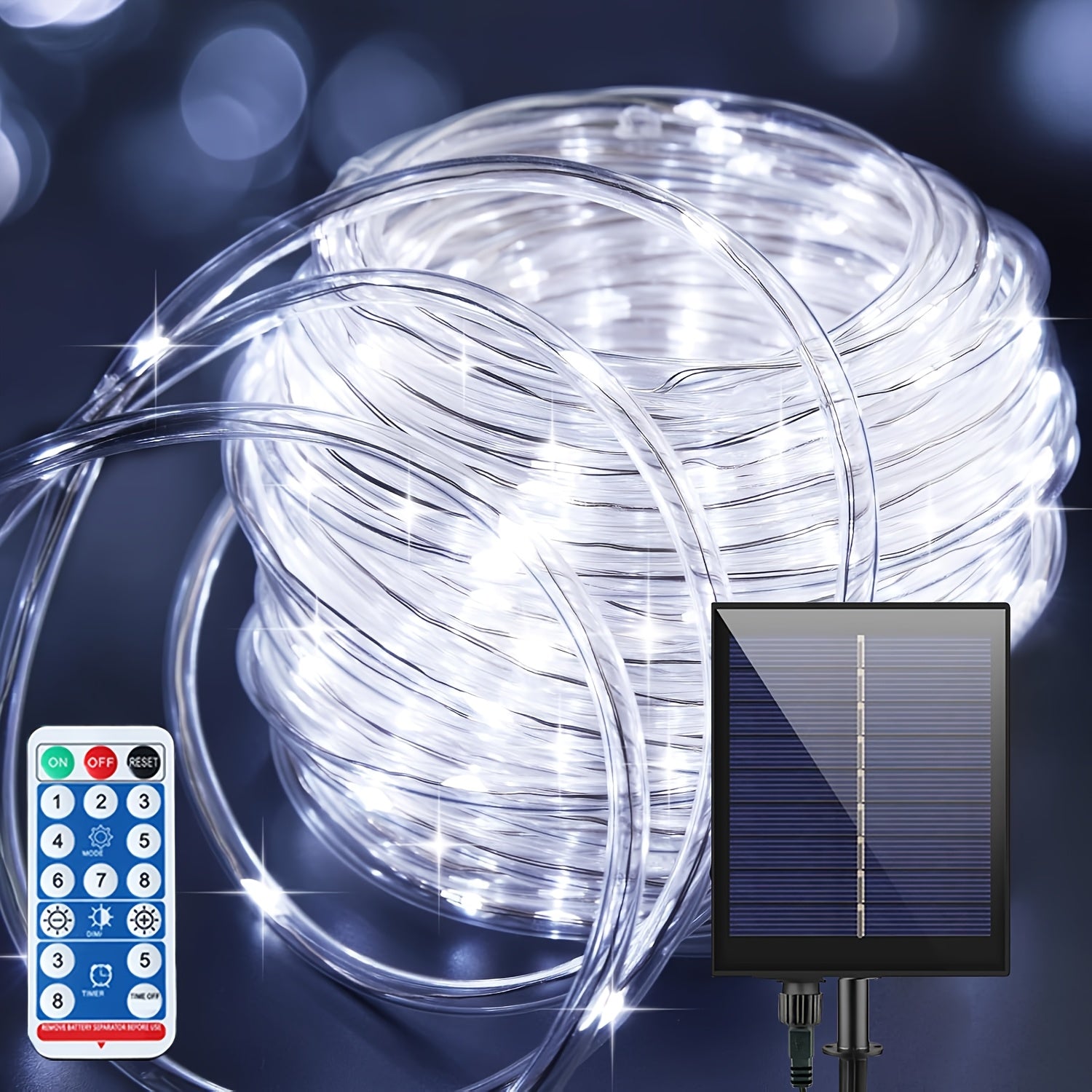 LECLSTAR Solar Rope Lights, Colorful Solar Fairy Lights, Outdoor Solar Rope Lights, Solar-Powered Fairy Lights with Remote Control, 1200Mah Battery, Solar String Lights with 8 Lighting Modes, Available in 2 Color Options