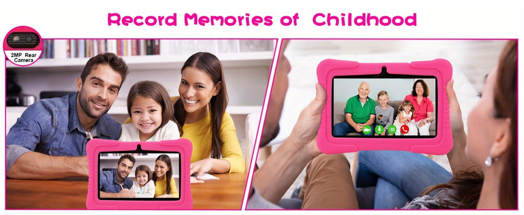 [Android Tablet] Veidoo 7-Inch Kids Tablet, 1GB RAM 16GB ROM / 2GB RAM + 32GB ROM, Eye-Protection Screen, WiFi, Dual Cameras, Educational Games, Parental Control App, Android Tablet With Drop-Proof Silicone Case (Pink)