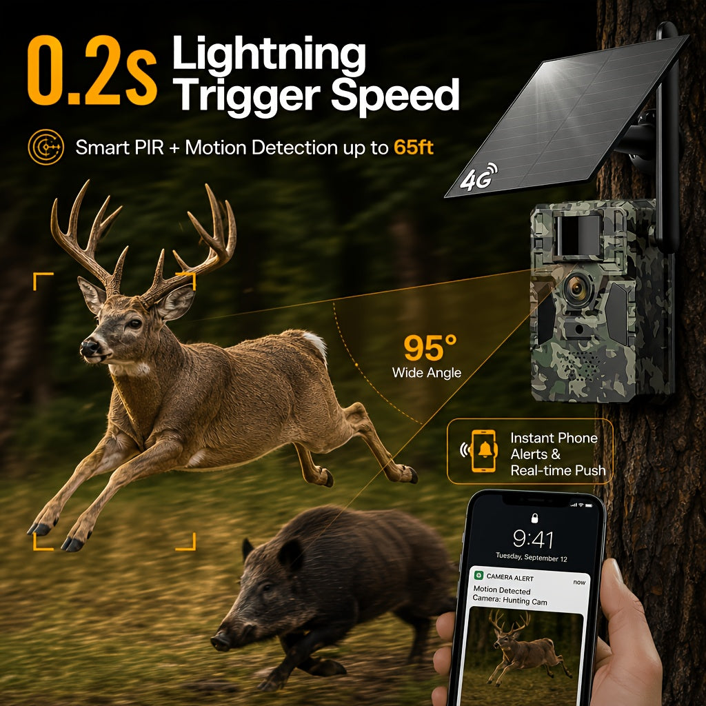 4G Cellular Trail Camera No WiFi Required, 4G Wireless Game Camera with Phone App Remote View, 2K Wildlife Scouting Cam for Deer Hunting, Livestock Monitoring & Rural Property Security