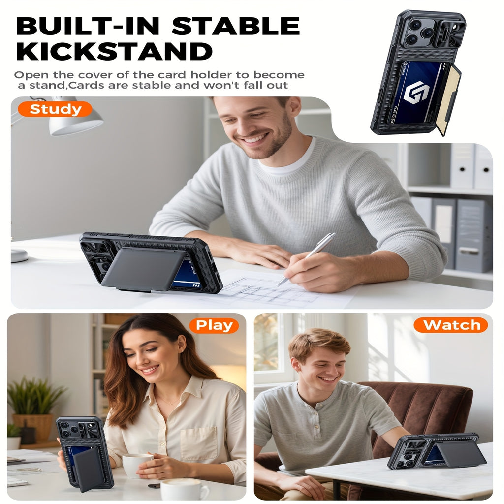 Phone Case - Case Wallet Compatible with The Iphone 17 Pro Max, Featuring a Mobile Phone Lanyard And a Built-In Card Holder That Can Hold 4 to 5 Cards. It Includes a Sliding Lens Cover And a Camera Control Capture Button