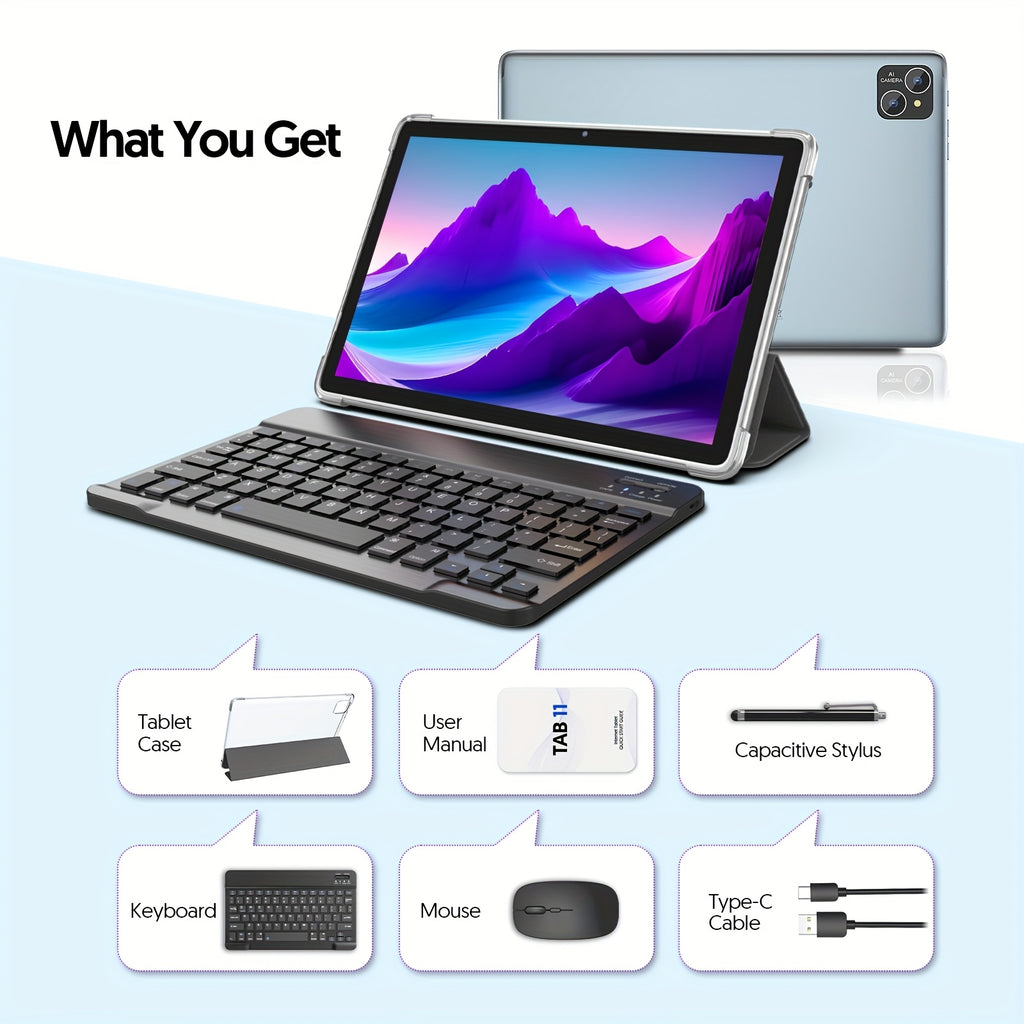 10-Inch Android 14 Tablet, 128GB 8 (4+4 Expandable) GB with 1TB Expansion, Octa-Core CPU, 8000Mah Battery, 5G Wifi 6, 2MP + 8MP Dual Cameras, 1280X800 FHD IPS, Optional Additions: Tablet with Keyboard Set/ Standalone Tablet, Tablet, Pad, Tablet, Pad