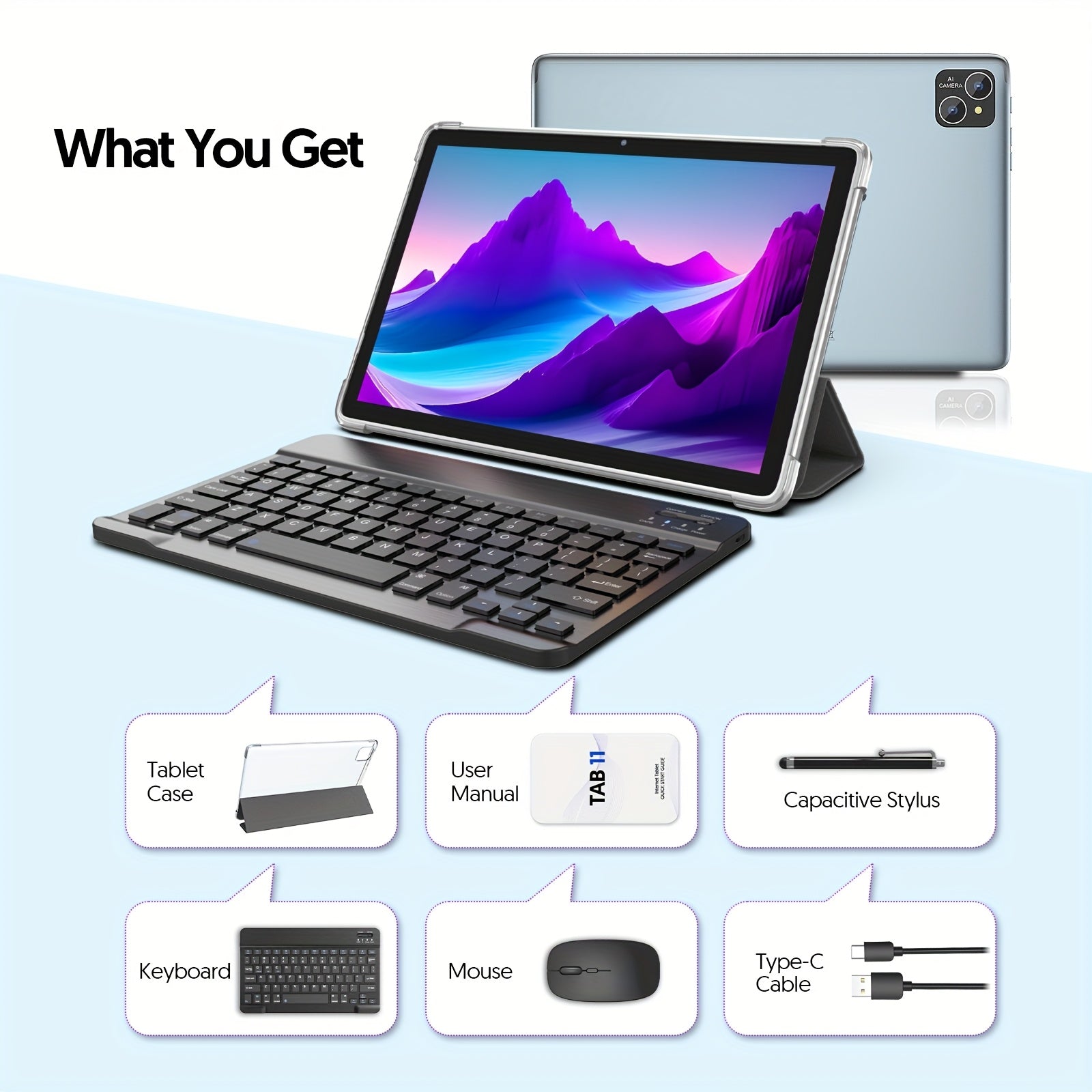 10-Inch Android 14 Tablet, 128GB 8 (4+4 Expandable) GB with 1TB Expansion, Octa-Core CPU, 8000Mah Battery, 5G Wifi 6, 2MP + 8MP Dual Cameras, 1280X800 FHD IPS, Optional Additions: Tablet with Keyboard Set/ Standalone Tablet, Tablet, Pad, Tablet, Pad