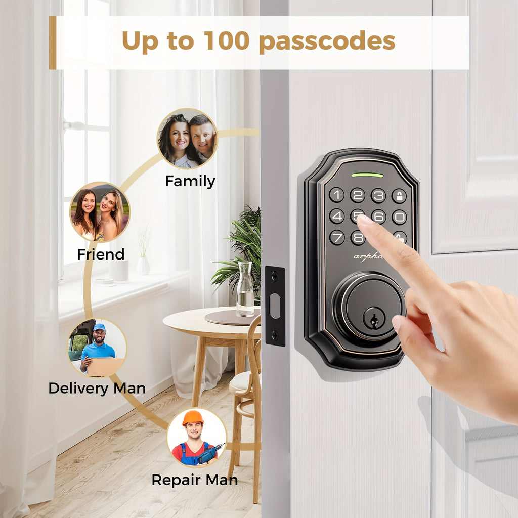 Arpha Special Offer! Smart Lock - 100-digit Privacy Passcode Combination, Keyless Entry, Automatic Locking/unlocking, Easy Installation, Available in Black and Silvery, Low Battery Alarm, Safe and Reliable, Protects Privacy, Smart One-key Locking
