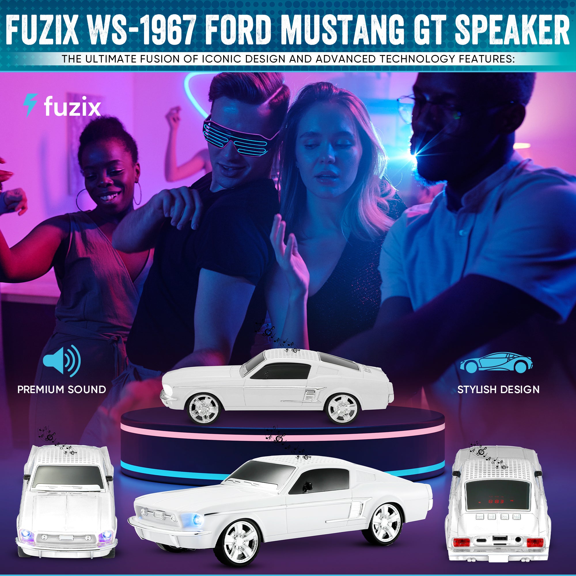 Fuzix WS-1967 Car Bluetooth Speaker – Retro Replica Design with LED Lights, Wireless Stereo Sound, FM Radio, USB/TF/AUX Input, Multiple Playback Modes, Rechargeable Battery, Clear High-Quality Audio, Perfect for Home, Travel, Parties & Festival Gifts