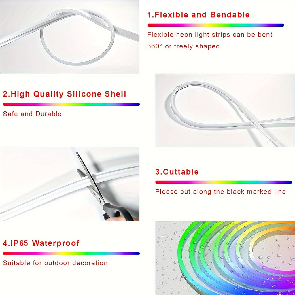 Strong Outdoor/indoor Dual-purpose RGBIC Neon Light Rope - APP/remote Control Dual Control | Suitable for Courtyard Walls, Store Signs, Bedrooms, Game Rooms, and Halloween/Christmas Decorations