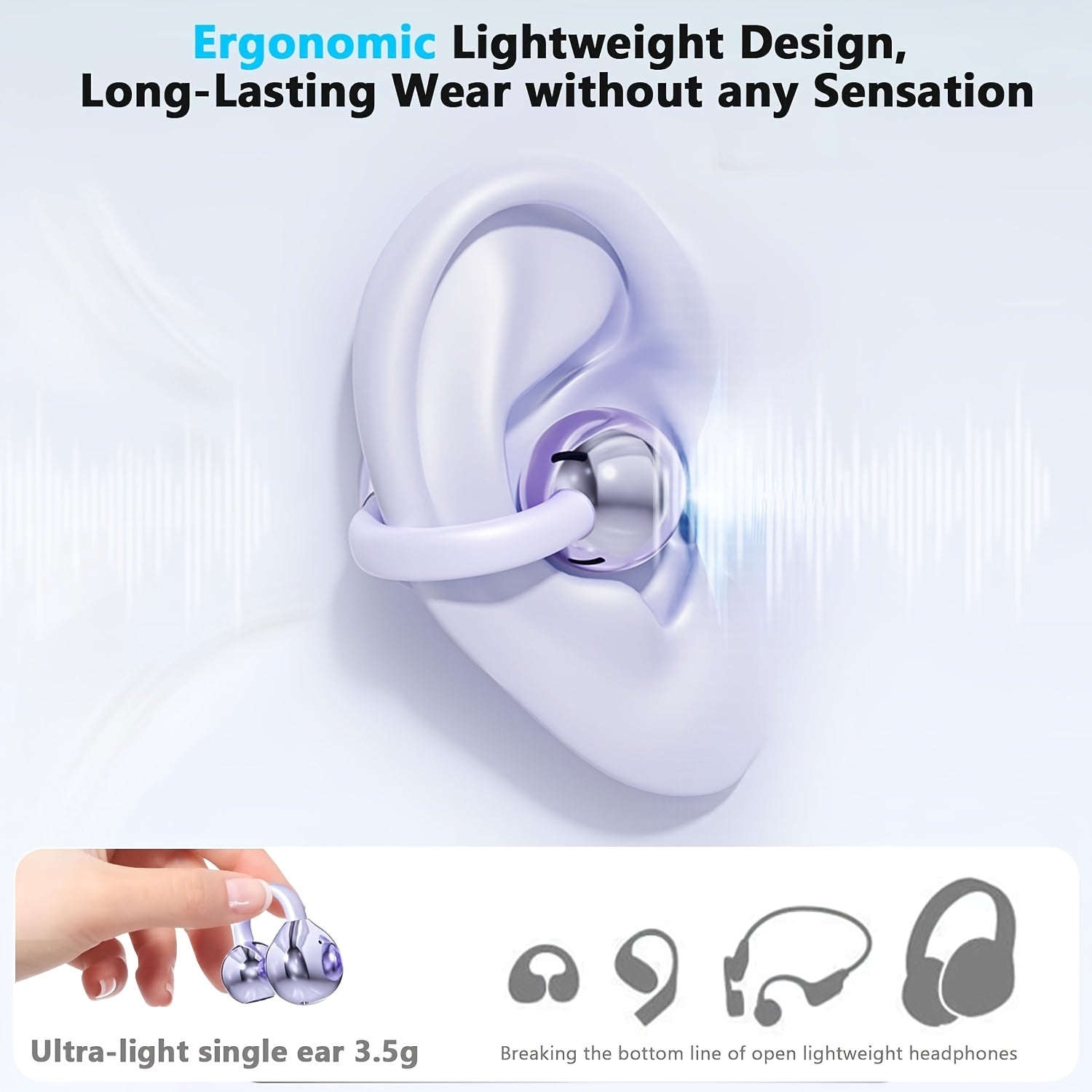 Ear-clip Wireless Earpuds, Open-Ear Wireless Headphones, Low-latency HD Calls, Comfortable And Stable To Wear, Suitable For Small Ears And Glasses Wearers, Choose Between Clip-on Wireless Earphones And Translation Earphones; Wireless Version 5.4