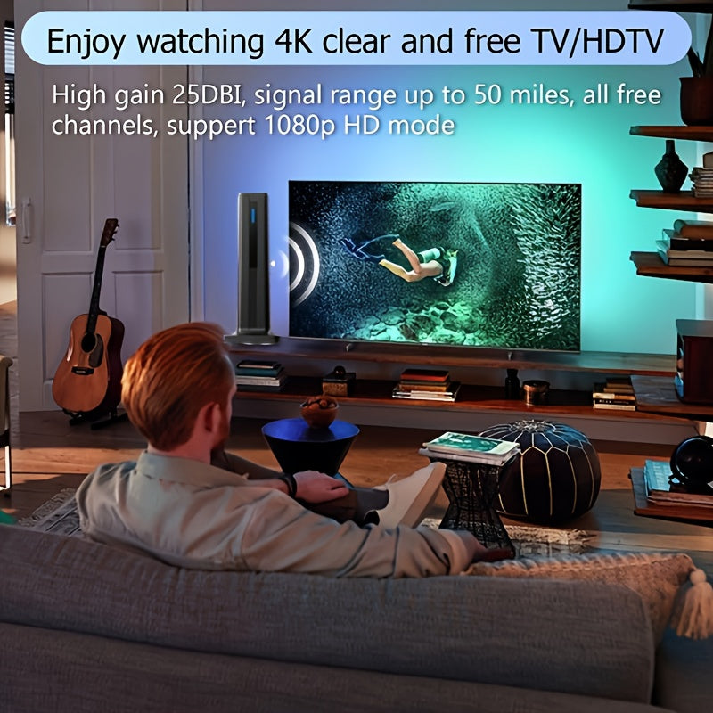 Indoor Digital Smart TV Antenna Magnetic Base, Portable HD Antenna Amplifier Local Channel Signal Booster, Supports 4K 1080P VHF UHF for All Tvs