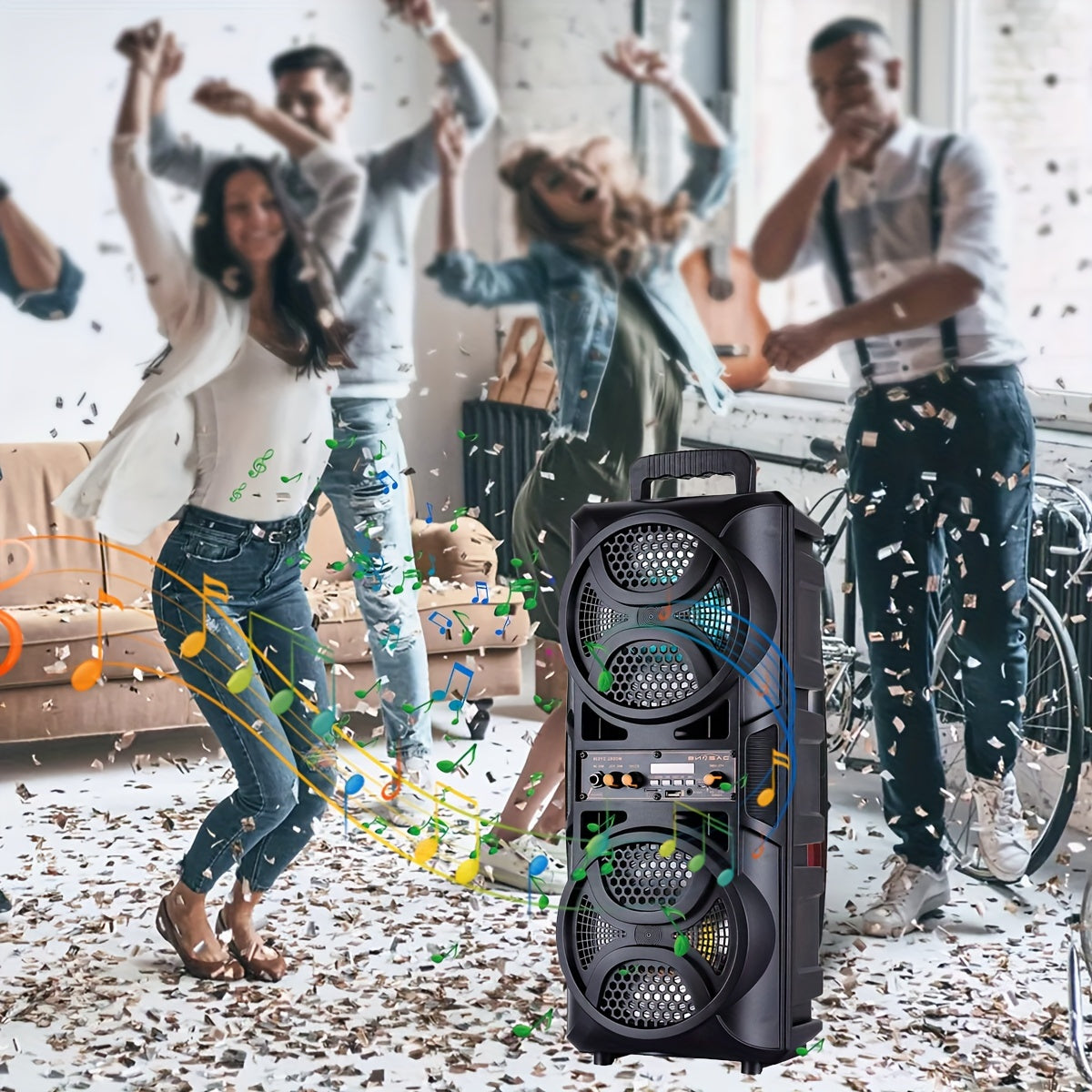 [Portable Wireless Speaker] Portable Wireless PA Speaker System with Dual 6.5" Subwoofer - Powerful Bass Sound with TWS Function, AUX, USB, FM, Wired Microphone Inputs, LED Light, Remote Control, for Outdoor Party, Karaoke, And Other Outdoor Activities