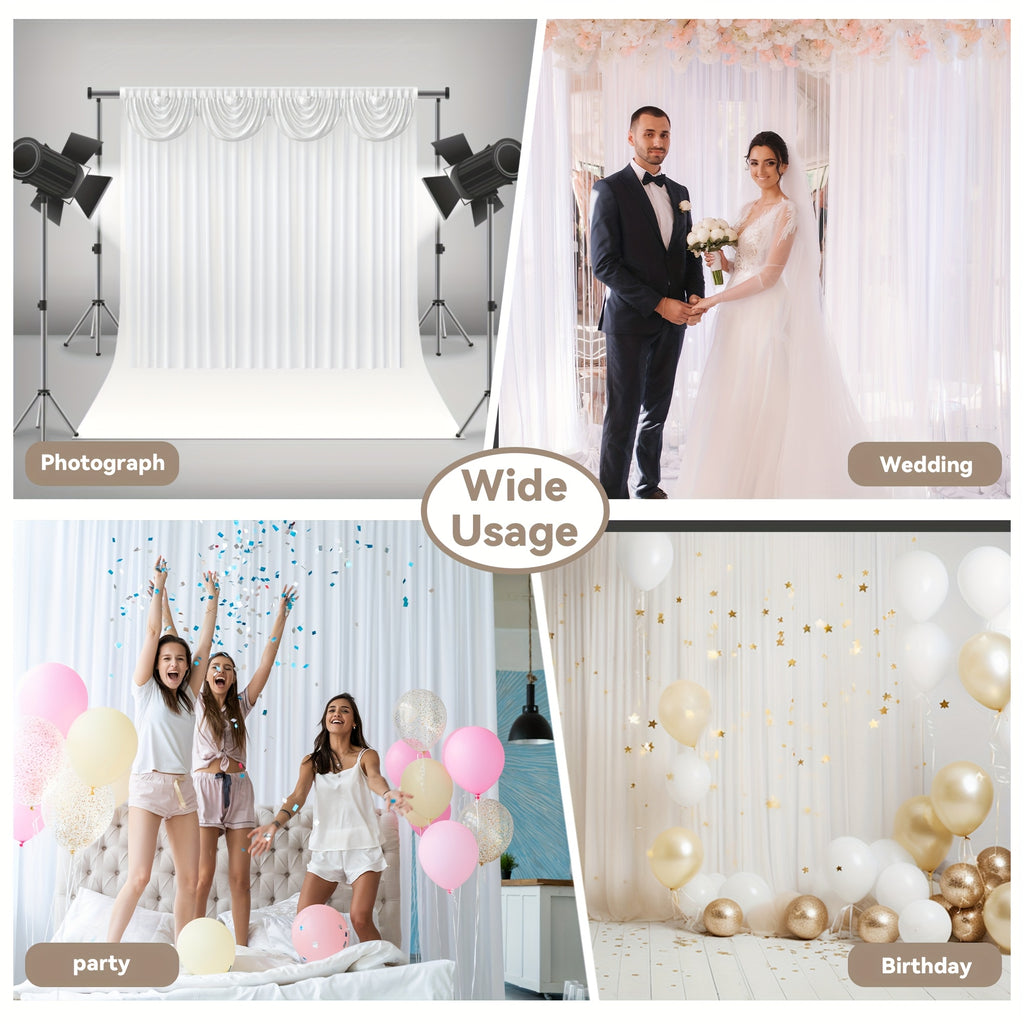 1 Pack 10X10ft Elegant Wedding Backdrop Curtains White - Premium Silk Drapes And Smooth Hanging - for Wedding, Birthday, Shower Party, Home & Events Decor & Photography Background - Valentine's Day Decor - Luxurious Appearance | Silk Curtain