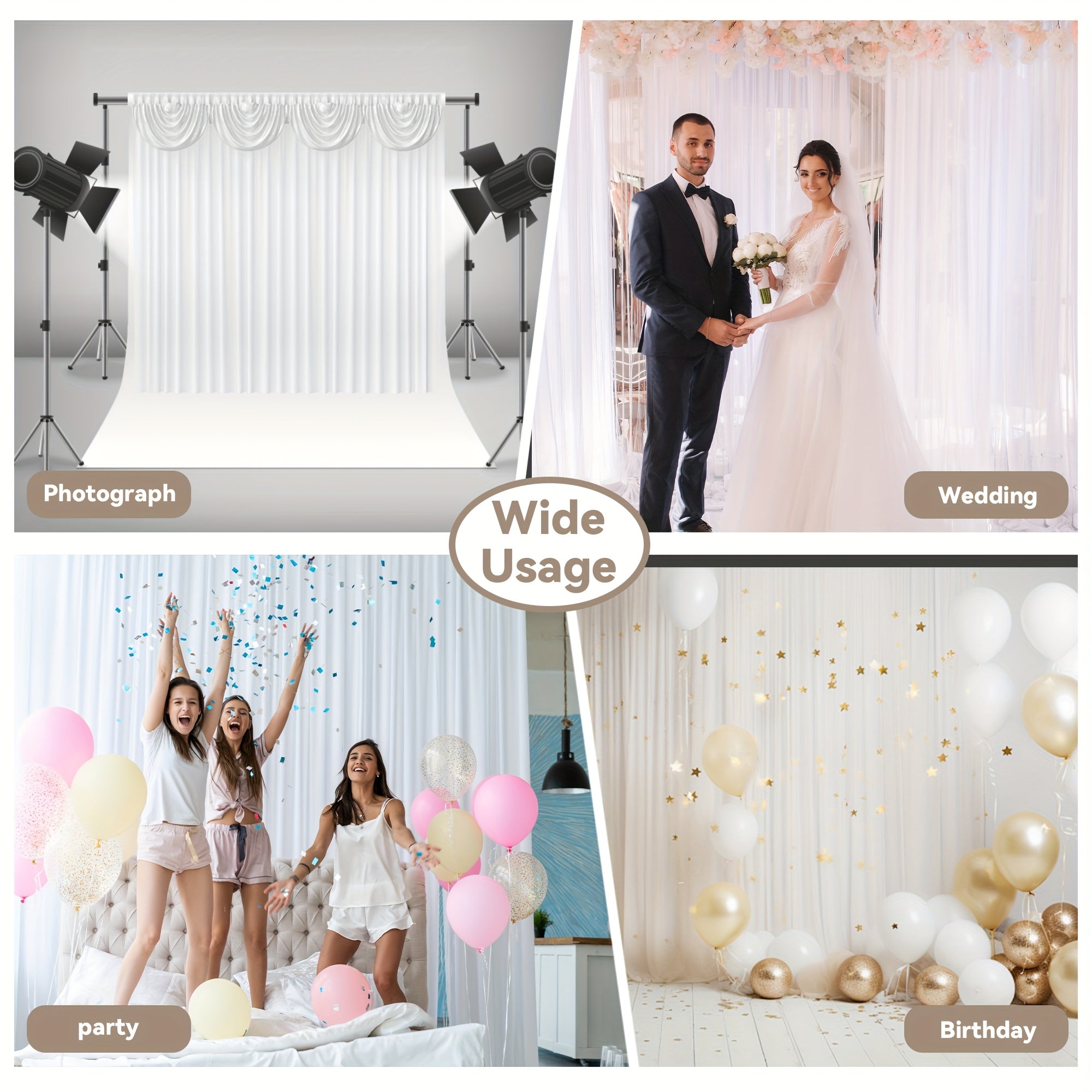 1 Pack 10X10ft Elegant Wedding Backdrop Curtains White - Premium Silk Drapes And Smooth Hanging - for Wedding, Birthday, Shower Party, Home & Events Decor & Photography Background - Valentine's Day Decor - Luxurious Appearance | Silk Curtain