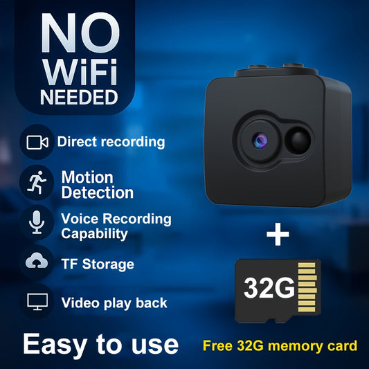 Direct-Recording Camera No Wi-Fi Needed Supports Up To 32GB SD Card Continuous Loop Recording Portable & Rechargeable Battery Camera Plug-and-Play Setup Ideal For Home Security Baby Monitoring Pet Camera Office Surveillance Halloween Gift Compact De