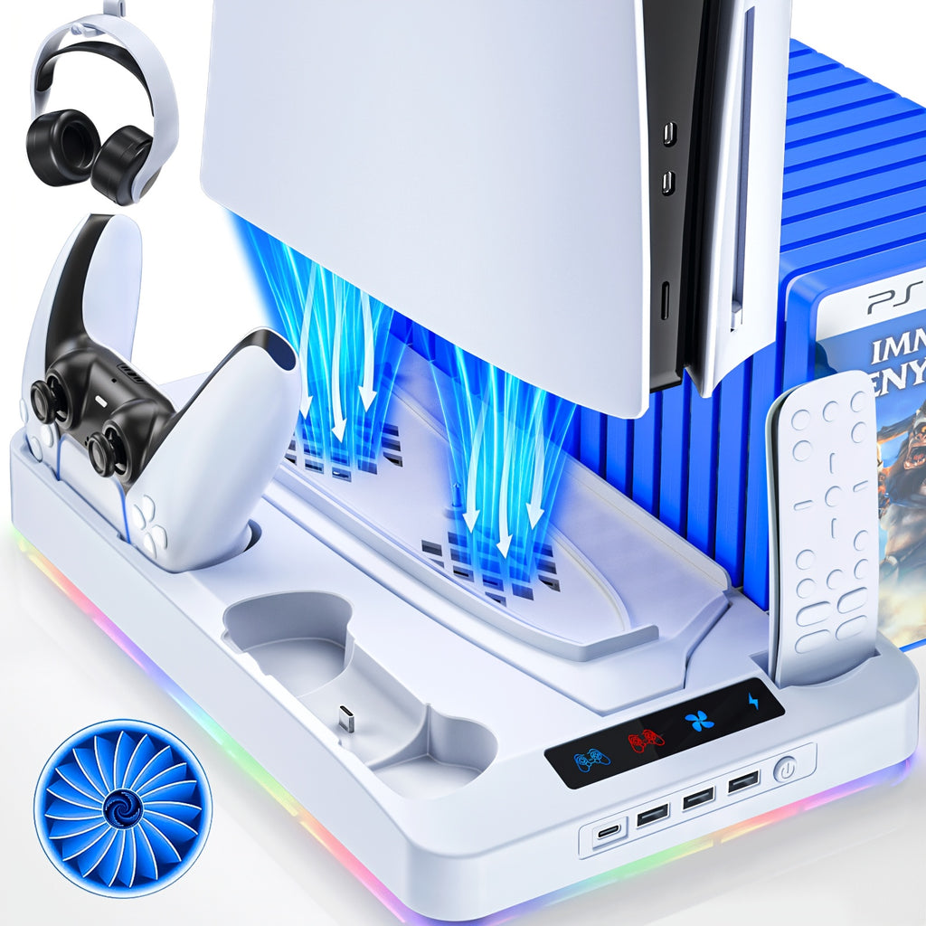 Cooling Station for PS5/Slim, Cooling Stand with LED Light, Dual Charging Station Compatible with Controller, Headset And Remote Holders, 16 Game Slots(NOT Compatible with PS5 Pro) - Christmas Gifts