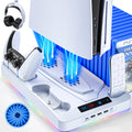 Cooling Station for PS5/Slim, Cooling Stand with LED Light, Dual Charging Station Compatible with Controller, Headset And Remote Holders, 16 Game Slots(NOT Compatible with PS5 Pro) - Christmas Gifts