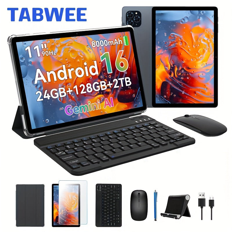 [Android 16, 11-Inch FHD] TABWEE T90 Android 16 New 2025 Tablet, 11-Inch FHD Large Screen+1200x1920 IPS Display, Octa-Core High-Performance CPU, 24(8+16)GB RAM +128GB ROM(2TB Expand), 3MP+5MP Camaras/Face ID, 8000mAh Long Battery Life, Support Widevine L1