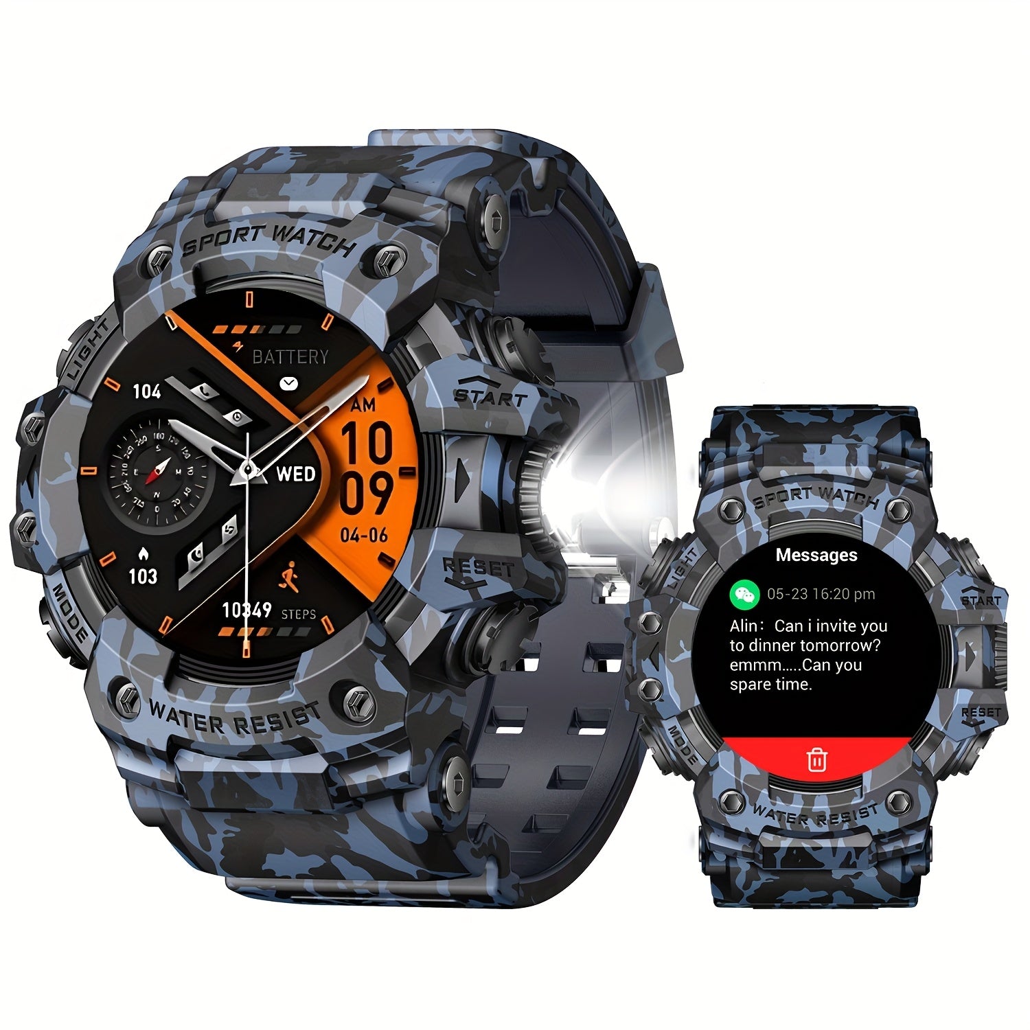 [Smart Watch for Men] Smart Watch for Men with LED Flashlight & 1.32" TFT Screen | Answer/Make Calls, 100+ Sport Modes, SOS, Sleep Tracker, Fitness & Health Watch for iPhone/Android - Cool Gifts for Men