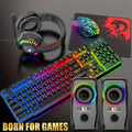 MAMBASNAKE Wired 104 Keys Gaming Keyboard Mouse Headphone Speaker 5in1 Combo with Multi RGB Backlight 2400DPI Mice Large Mouse Pad for Computer PC Gaming Mac PS4 Xbox One for new year gift