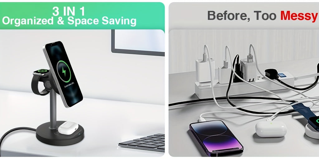 3in 1 Wireless Charging Station, Fast Charger for iPhone 17 16 15 14 13 12 Pro Pro Max for iWatch 3-11 SE Ultra, for AirPods 4 3 2 Pro Wireless Charger