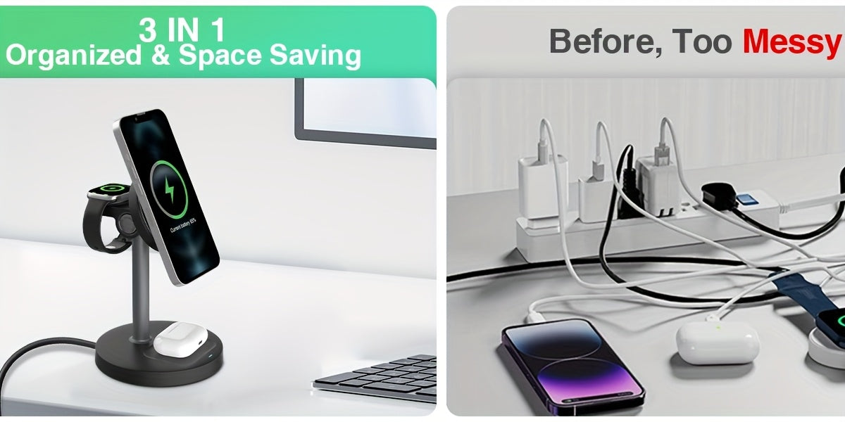 3in 1 Wireless Charging Station, Fast Charger for iPhone 17 16 15 14 13 12 Pro Pro Max for iWatch 3-11 SE Ultra, for AirPods 4 3 2 Pro Wireless Charger