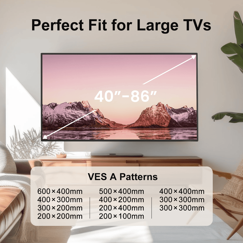 Full Motion TV Wall Mount Holds 132 Lbs, Fits 40-86" TV, Full Motion TV Wall Mount, Pre-Assembled TV, Holds 110-132 Lbs, Pre-Assembled TV Mount, Tool-Free Tilt, Rotate, Extend, Up to VESA 600 X 400mm, 12"/ 16"/ 18"/ 24" Wood Studs