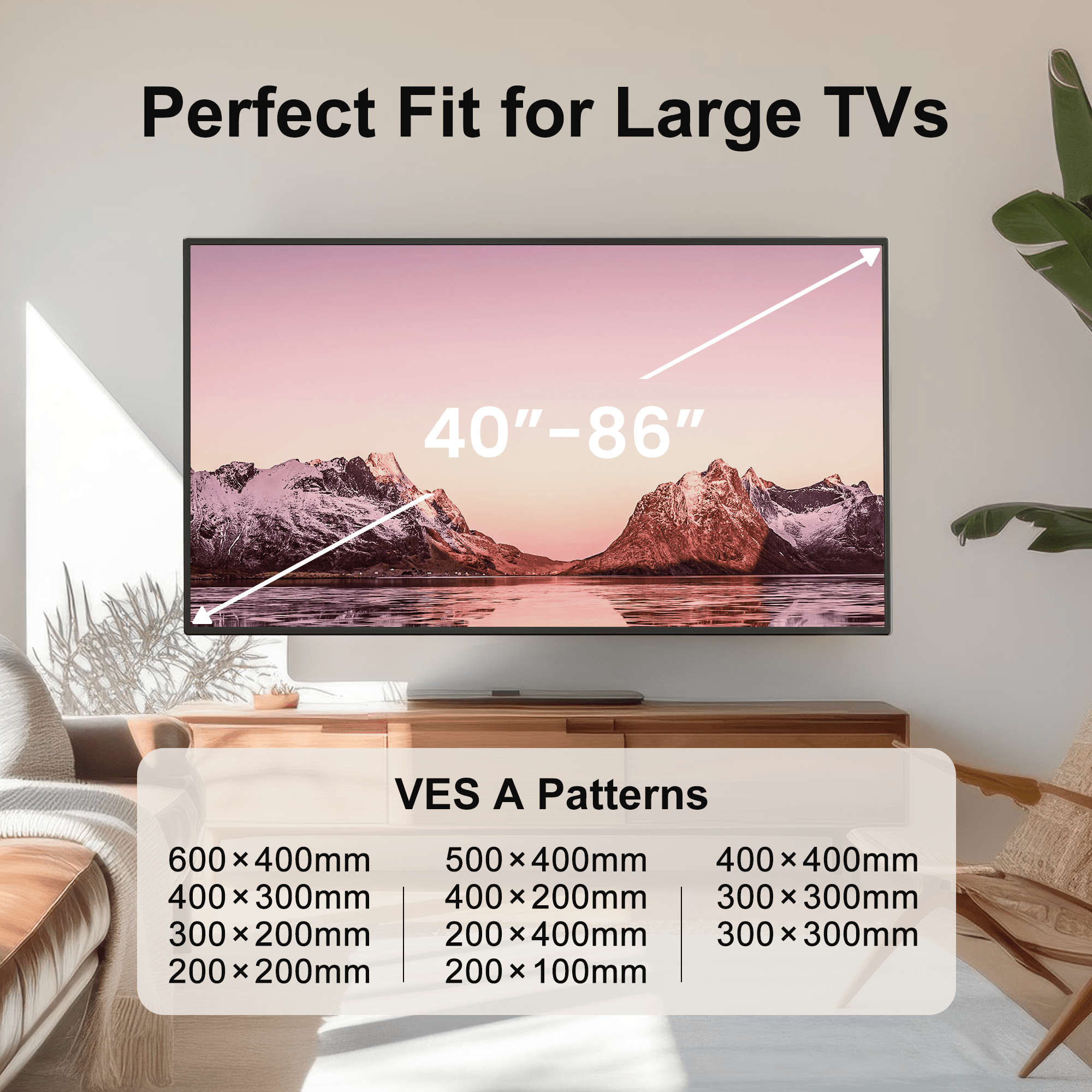 Full Motion TV Wall Mount Holds 132 Lbs, Fits 40-86" TV, Full Motion TV Wall Mount, Pre-Assembled TV, Holds 110-132 Lbs, Pre-Assembled TV Mount, Tool-Free Tilt, Rotate, Extend, Up to VESA 600 X 400mm, 12"/ 16"/ 18"/ 24" Wood Studs